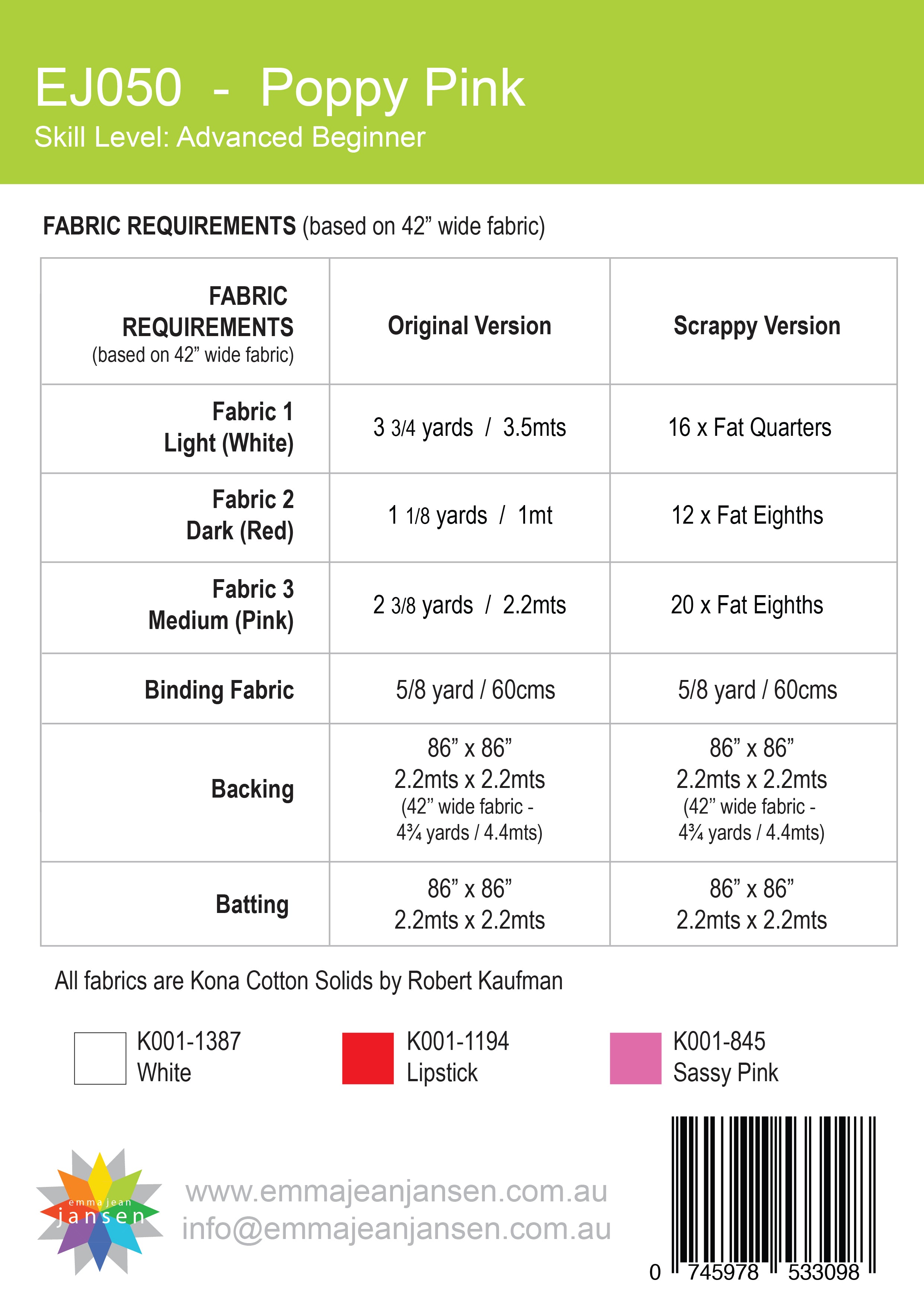 Poppy Pink Quilt Pattern - Printed