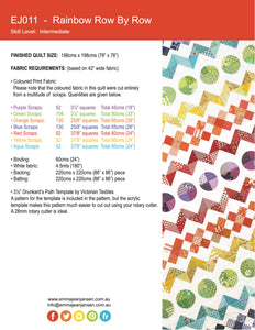 Rainbow Row by Row Quilt Pattern - PDF